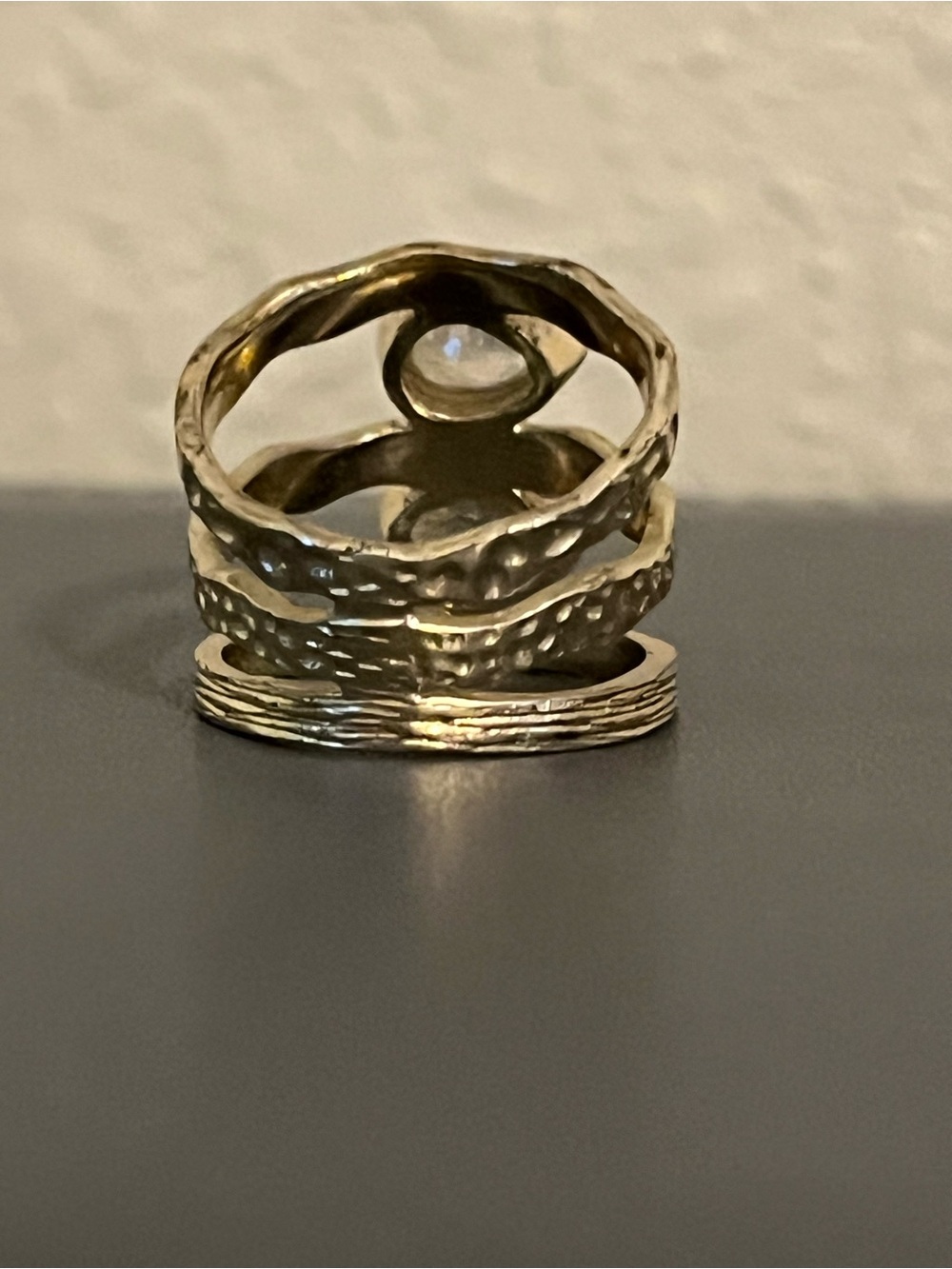 Gold Hammered Stacking Rings with Moonstone and Labradorite - Women's Jewelry - Picture 3 of 6